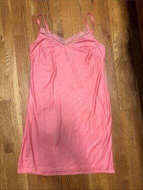 Satin Lace-Trim Chemise Slip - Pink Dress